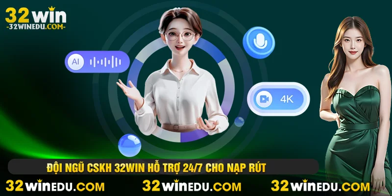 Đội ngũ CSKH 32WIN hỗ trợ 24/7 cho nạp rút